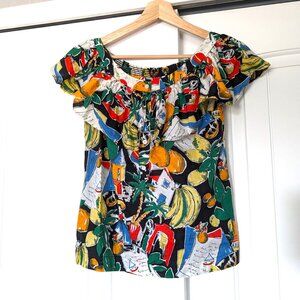 J. Crew Ruffle Postcard Print Top Sz 0